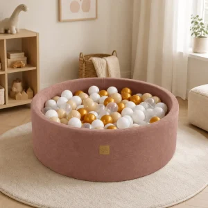 Piscina de Bolas MeowBaby® 90x30cm — 200 Bolas Dourado/Bege/Branco | Veludo Bege