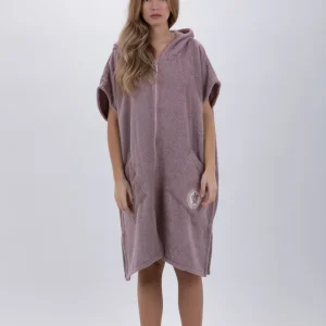 Poncho Surf Castanho - Tamanho Único - Algodão - Sem mangas - Com Fecho Zip