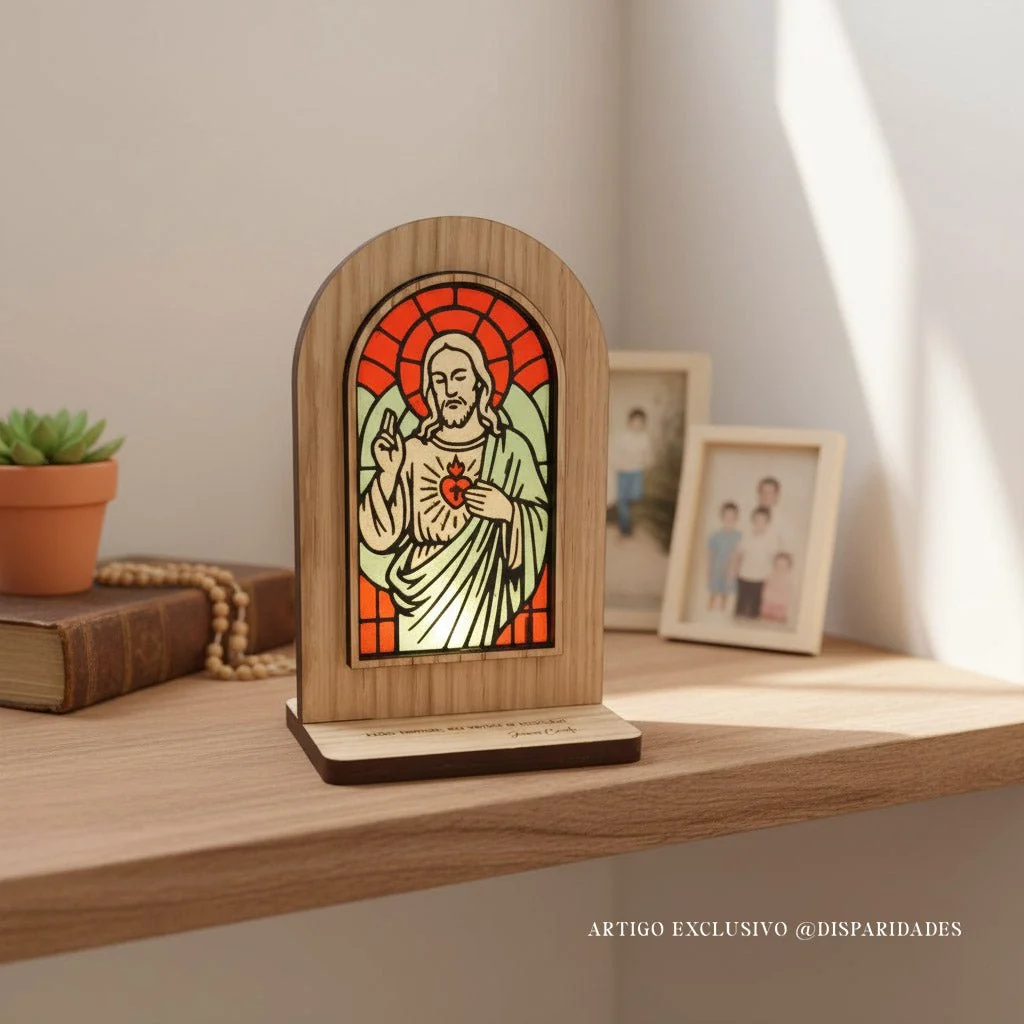 Oratório em Madeira com Vitral | Sagrado Coração de Jesus - Image 5