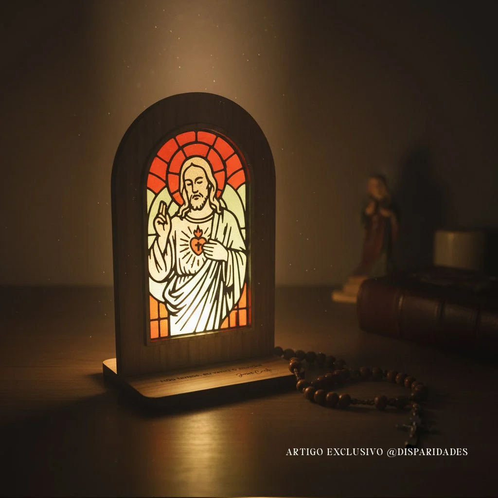 Oratório em Madeira com Vitral | Sagrado Coração de Jesus - Image 7