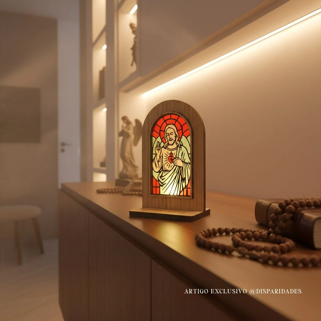 Oratório em Madeira com Vitral | Sagrado Coração de Jesus - Image 3